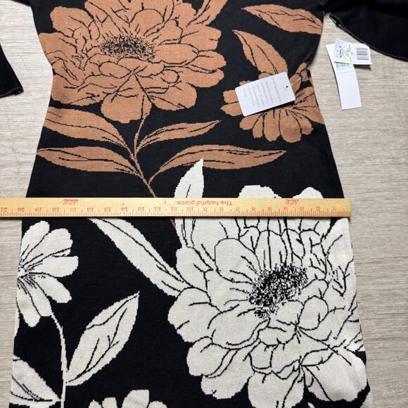 London Times Bell Sleeve Floral Print Sheath Sweater Dress NWT Women's XL Black - Picture 5 of 9